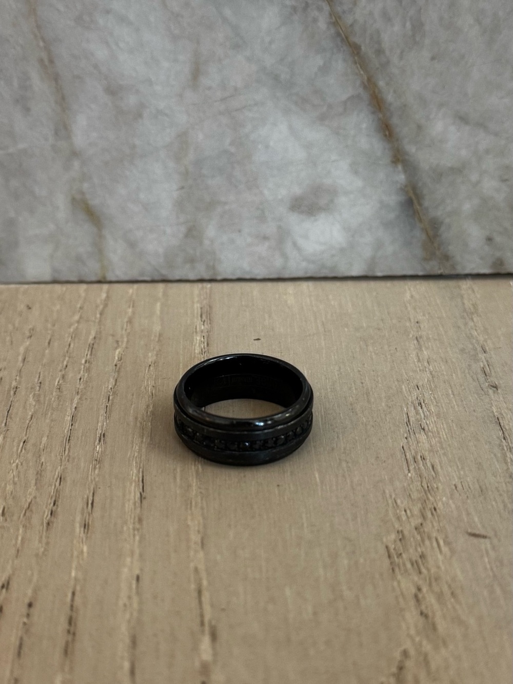 David Yurman Men's Black Stainless Steel Ring with Textured Band